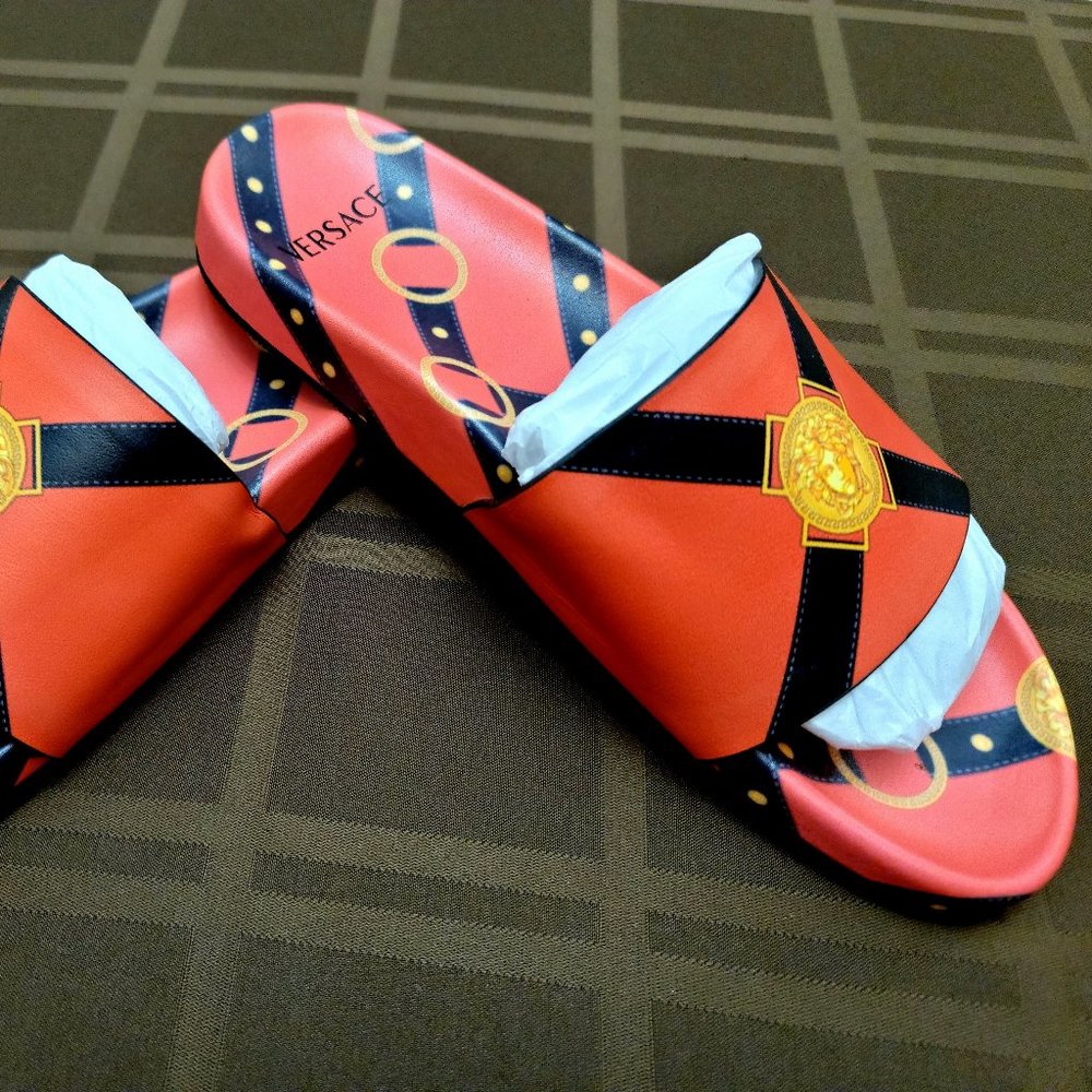 Authentic Versace Red Bondage Flip-Flops Slides